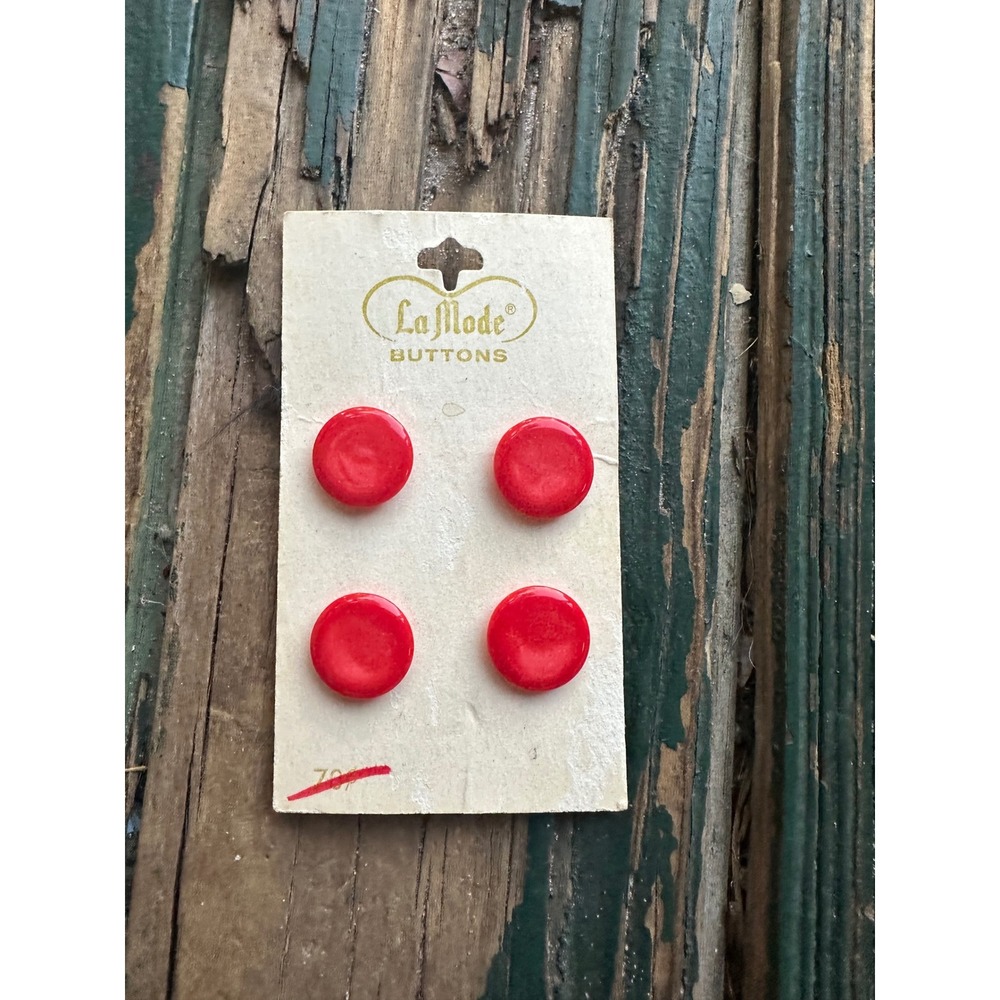 Vintage La Mode Red Buttons Made in France Size 22 9/16 Inch Set of 4 4342